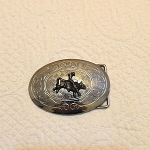 VINTAGE | large silver bull rider cowboy buckle.